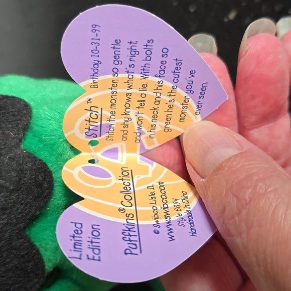 HOST PICK. Limited Edition. Swibco Puffkins. Stitch the Monster. DOB 10/31/99 - Picture 3 of 3